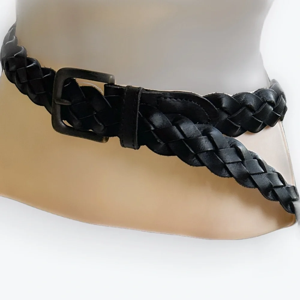 Classic Quality Braided Black Leather Child-Sized Belt by Lands’ End ~ XL Kid